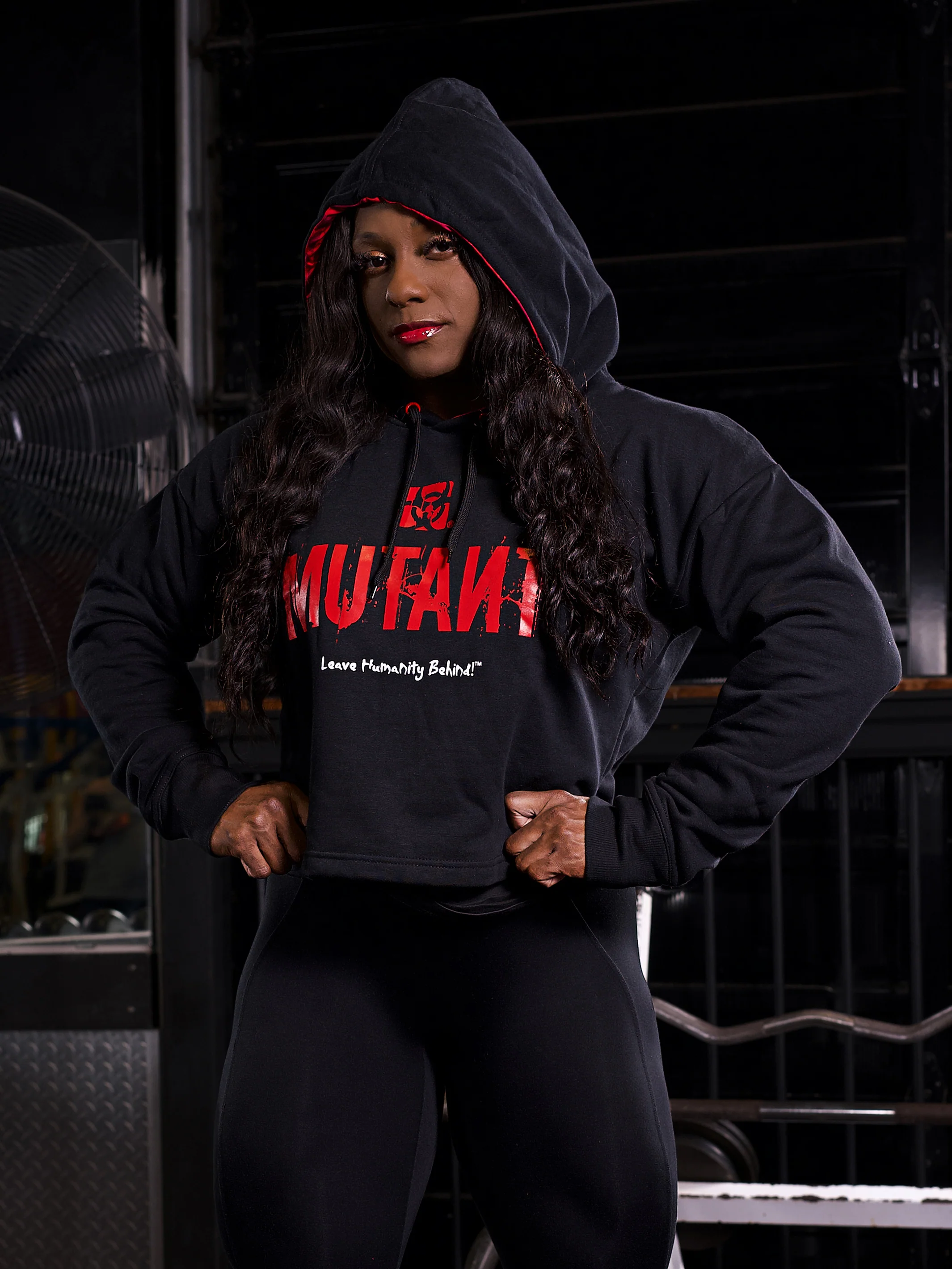 3-PILLAR Women's Gym Crop Hoodie (Black) XL 2XL - Image 6