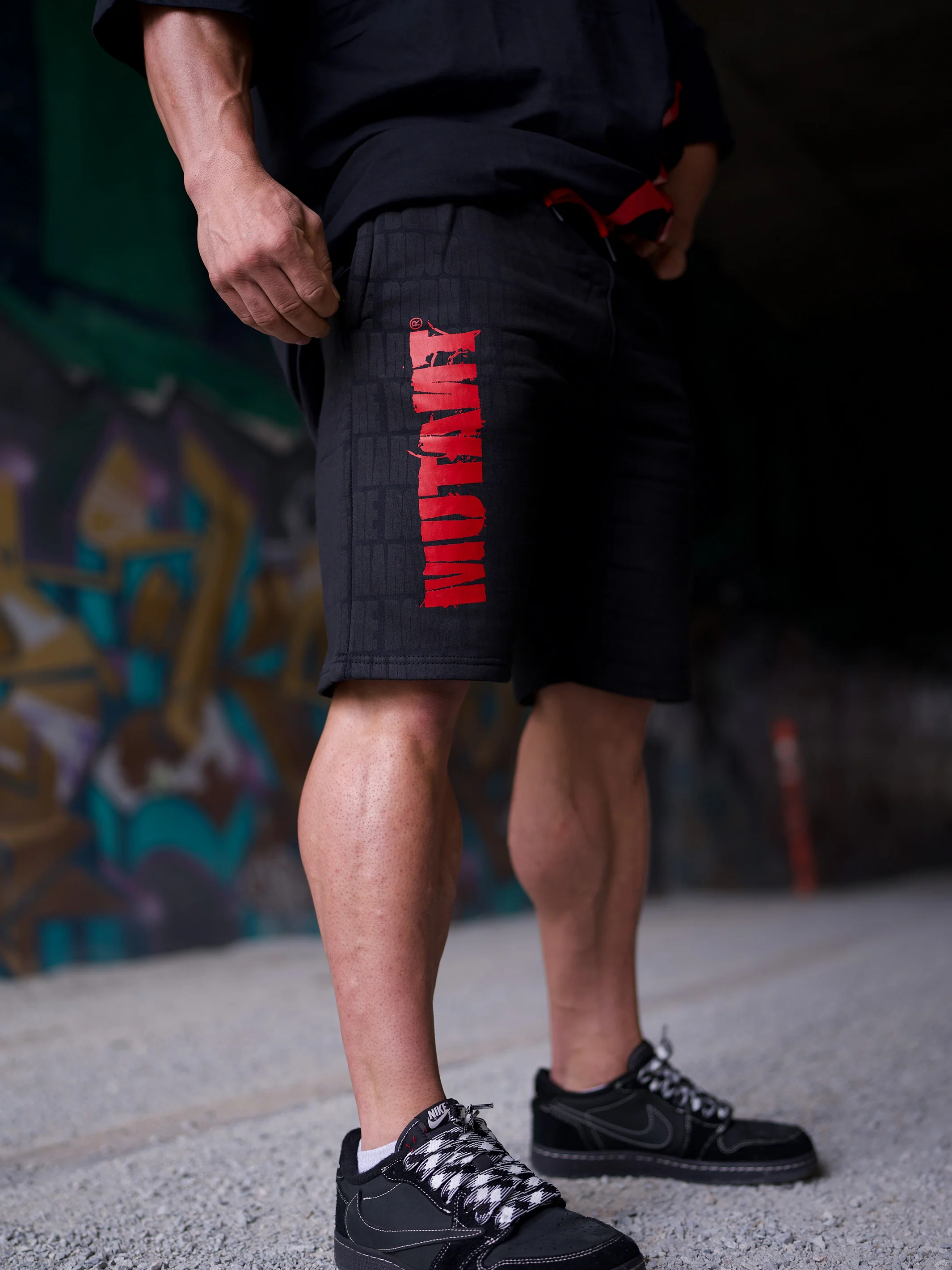 MUTANT® BORN HARDCORE 9" Gym Shorts (Black & Red)  5XL - Image 4
