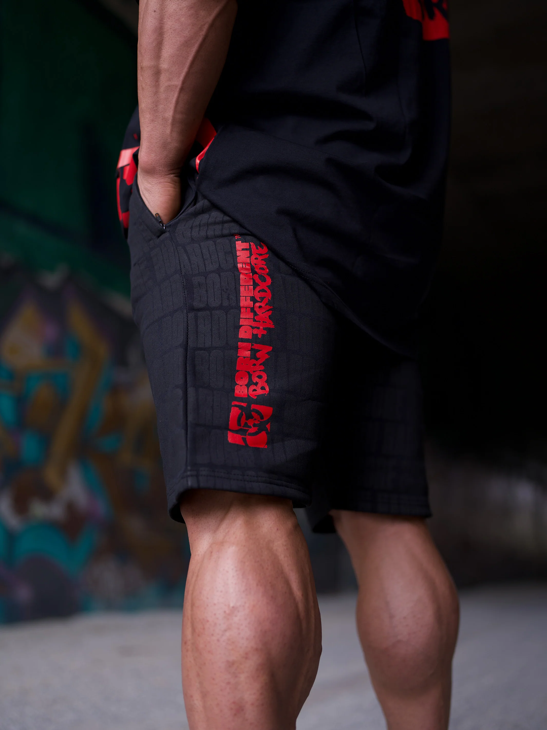 MUTANT® BORN HARDCORE 9" Gym Shorts (Black & Red)  5XL - Image 5