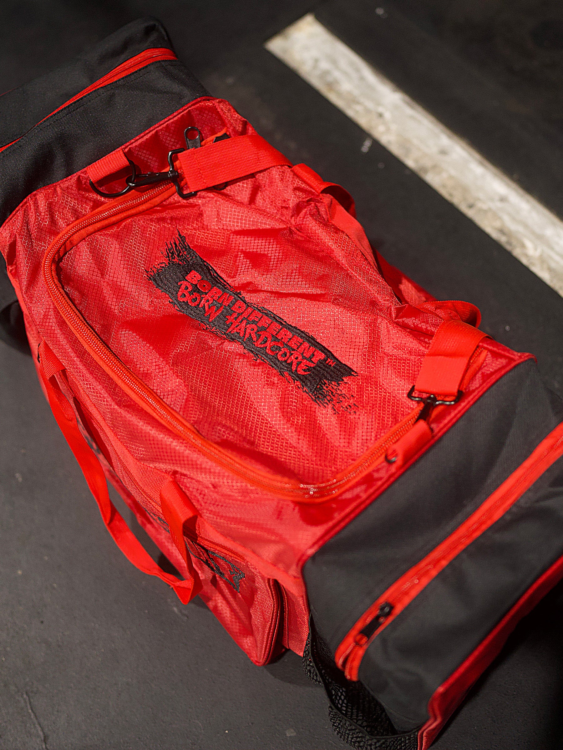 MUTANT® BORN HARDCORE Duffle Gym Bag (Red, Black Edge) - Image 14