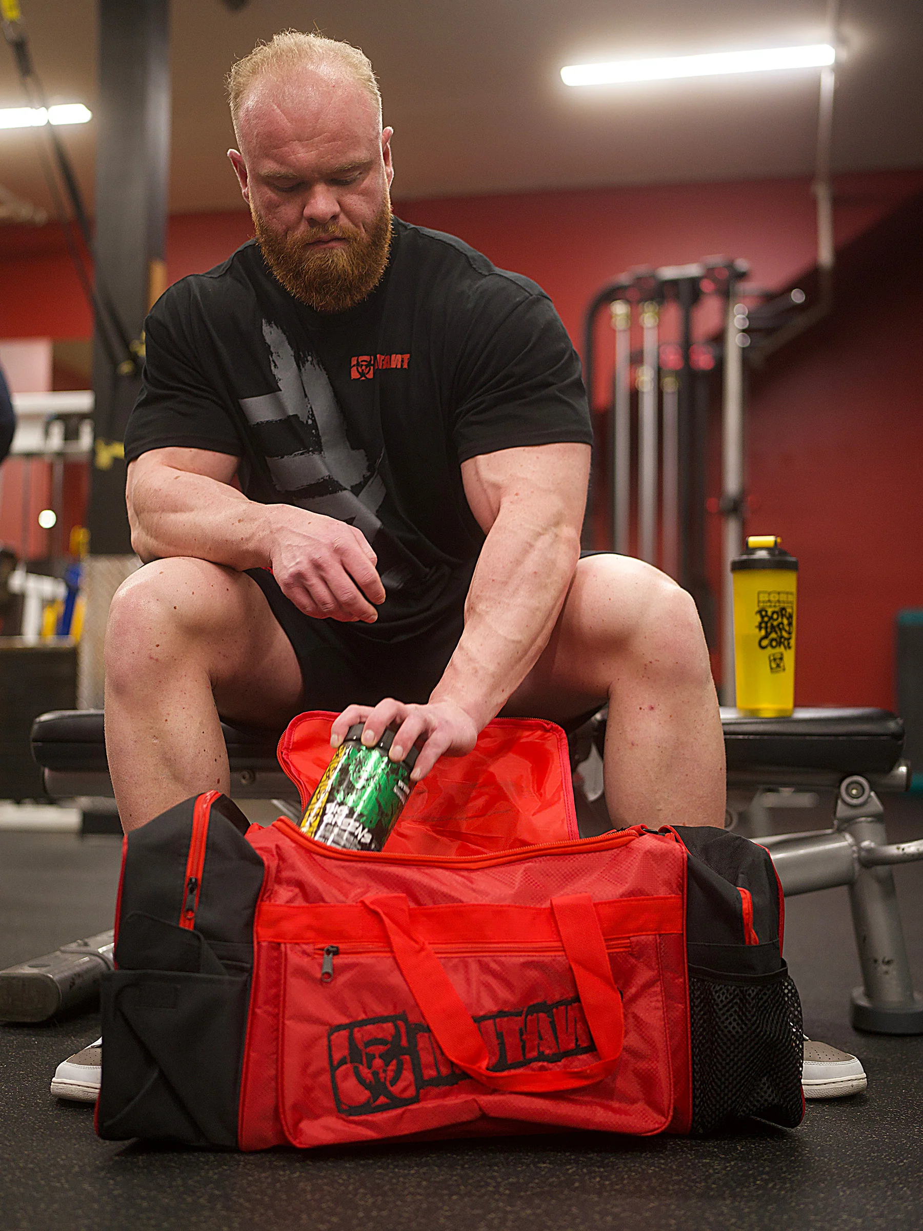 MUTANT® BORN HARDCORE Duffle Gym Bag (Red, Black Edge) - Image 19
