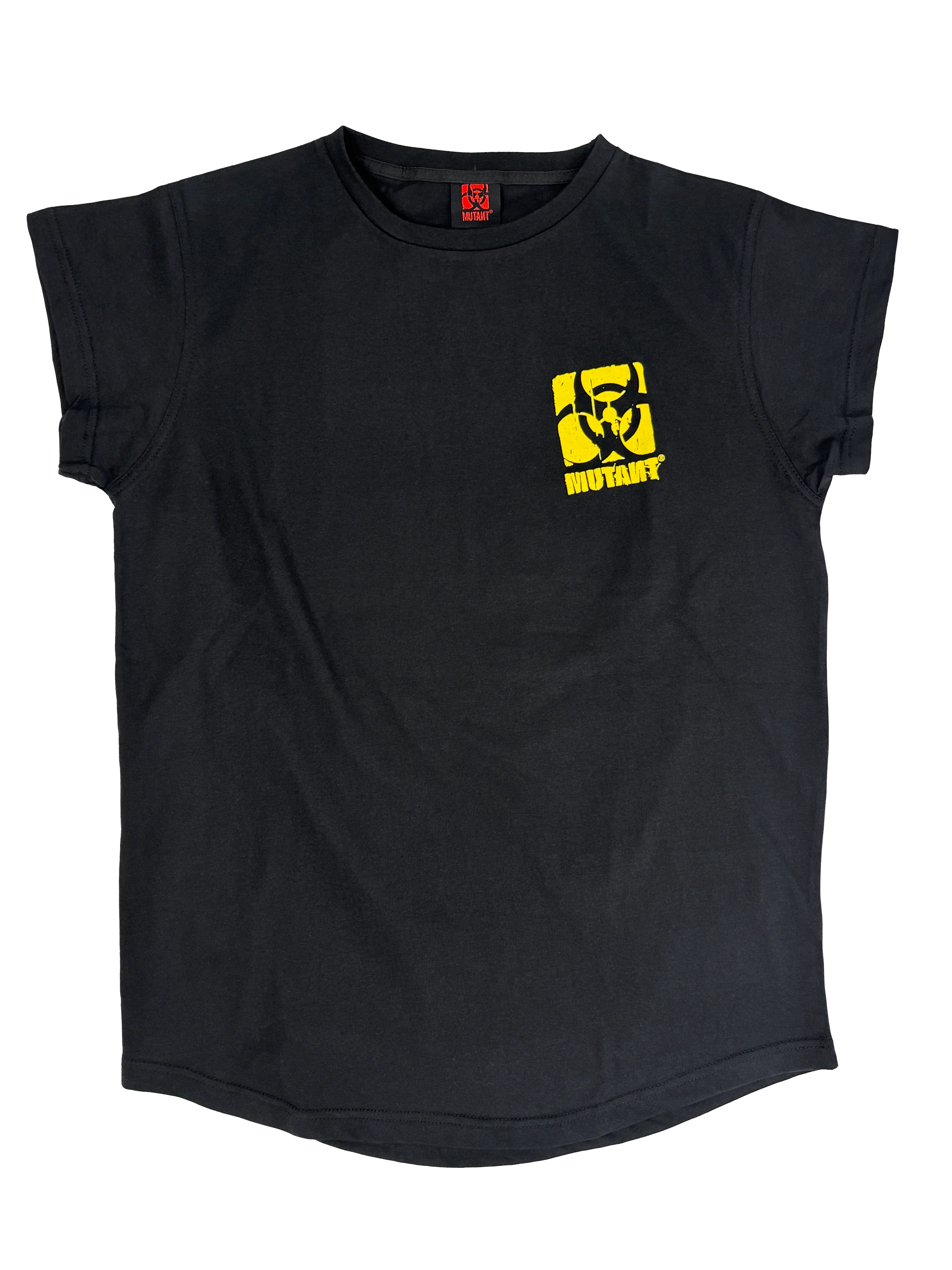 MUTANT® BORN HARDCORE WOMEN’S SKULL CAP SLEEVE GYM SHIRT (BLACK & YELLOW)