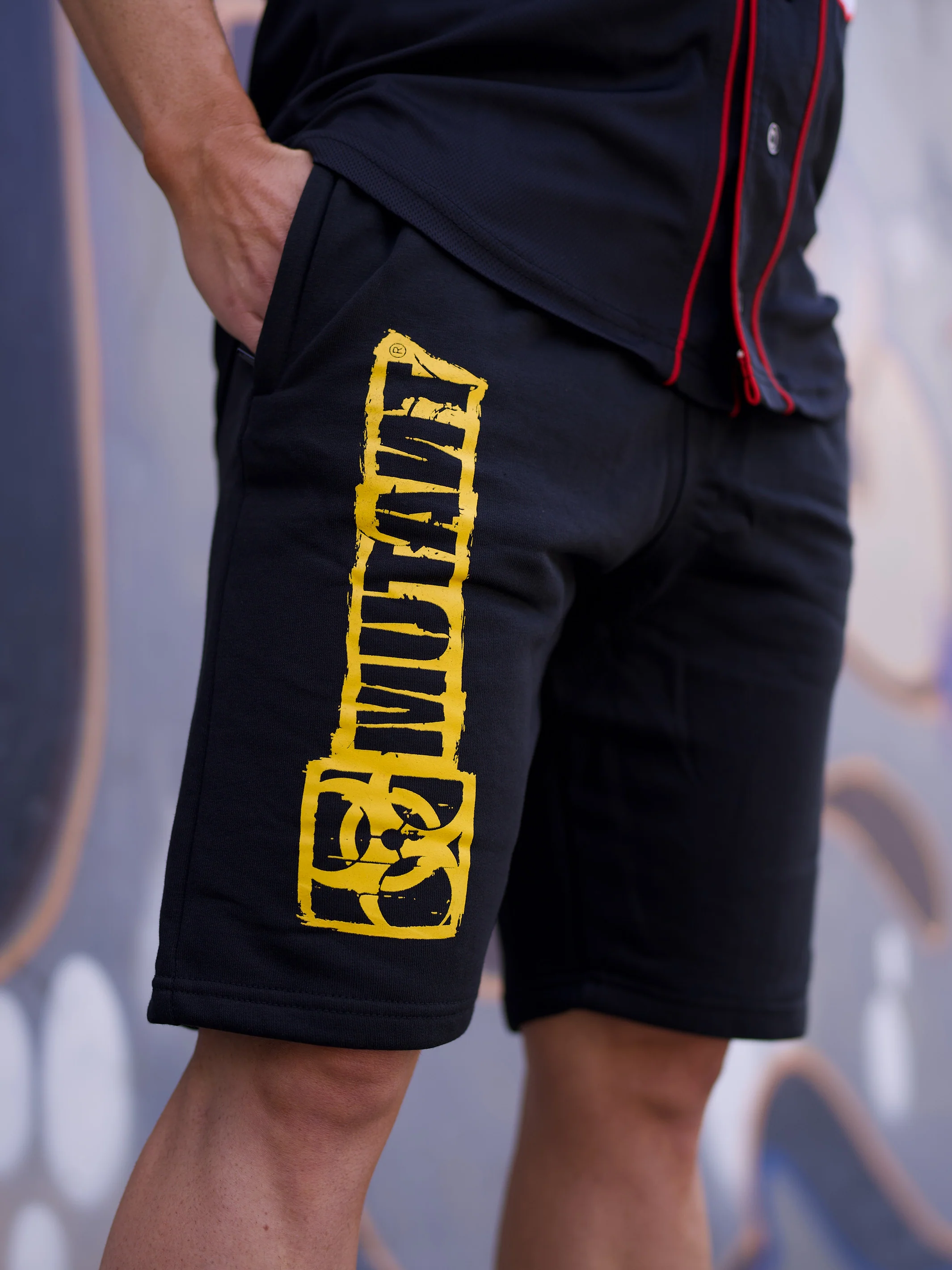 MUTANT® BORN HARDCORE 9" Graffiti Gym Shorts (Black & Yellow) - Image 5